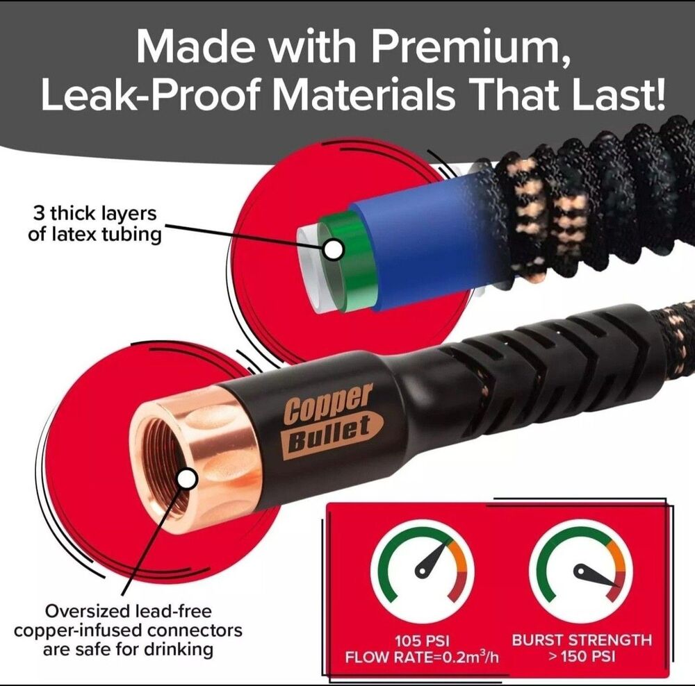 Share Pocket Hose Copper Bullet Expandable 25 Ft with Thumb Nozzle As Seen on TV - Picture 7 of 10
